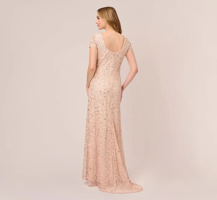 Adrianna Papell Formal Dresses Scoop Back Sequin Gown In Blush 8211 Women