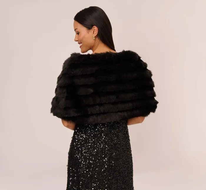 Adrianna Papell Shawls and Wraps Faux Fur Wrap With Stone Brooch In Black 8211 Women