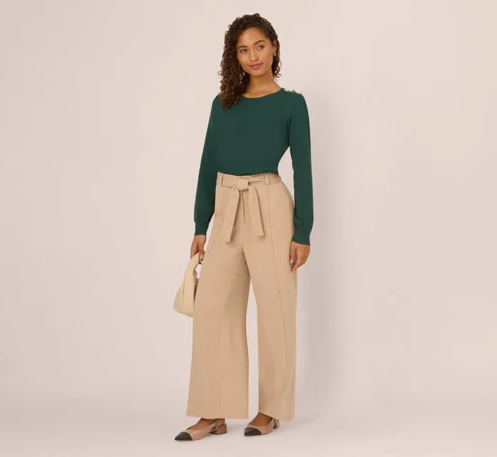 Adrianna Papell Sweaters Ribbed Detail Embellished Pullover Sweater In Deep Forest 8211 Women