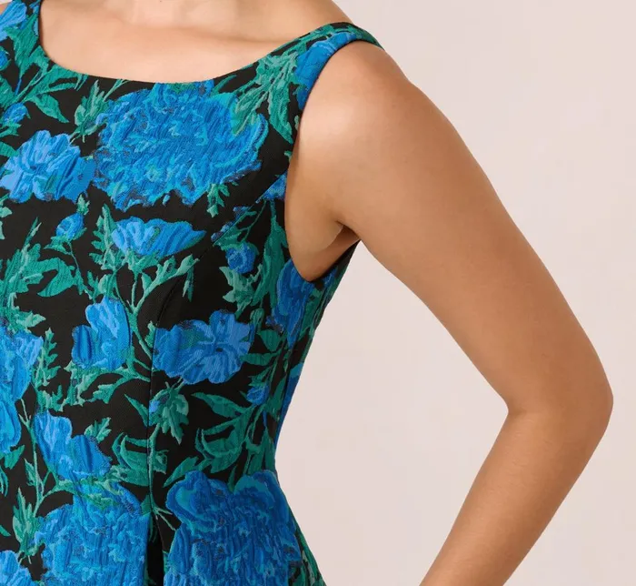 Adrianna Papell Wedding Guest Dresses Boat Neck Jacquard Midi Dress In Blue Green 8211 Women