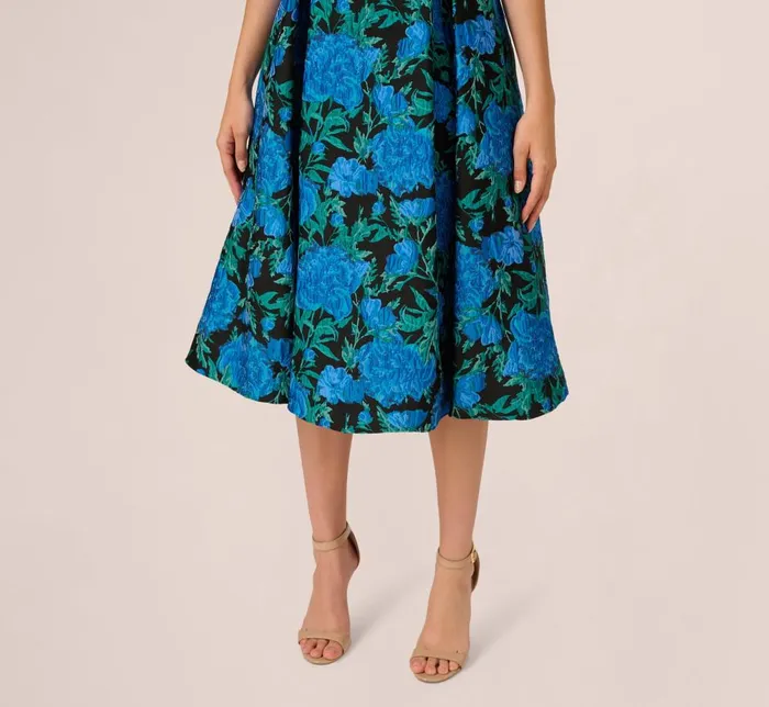Adrianna Papell Wedding Guest Dresses Boat Neck Jacquard Midi Dress In Blue Green 8211 Women