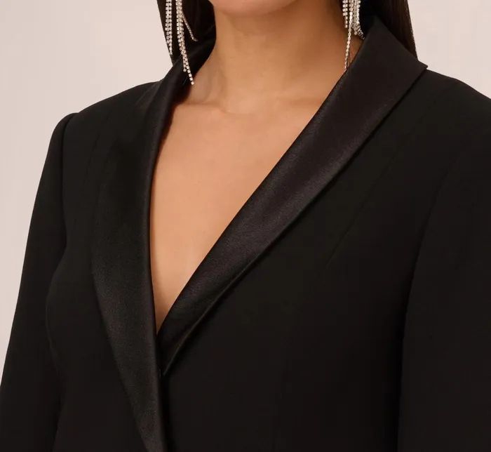 Adrianna Papell Wedding Guest Dresses Knit Crepe Long Sleeve Blazer Dress With Feather Trim In Black 8211 Women
