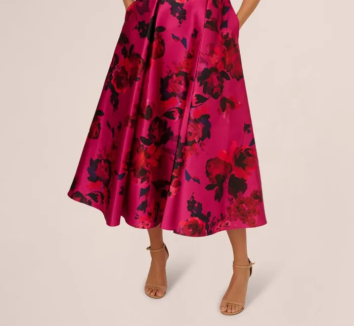 Adrianna Papell Wedding Guest Dresses Sleeveless Fit And Flare Rose Jacquard Ankle Length Dress In Pink Multi 8211 Women