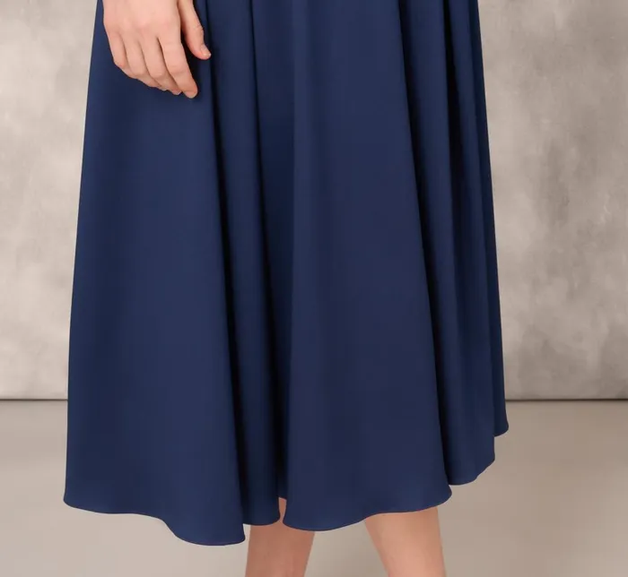 Adrianna Papell Wedding Guest Dresses Stretch Mikado Midi Dress With Beaded Neckline And Straps In Navy 8211 Women