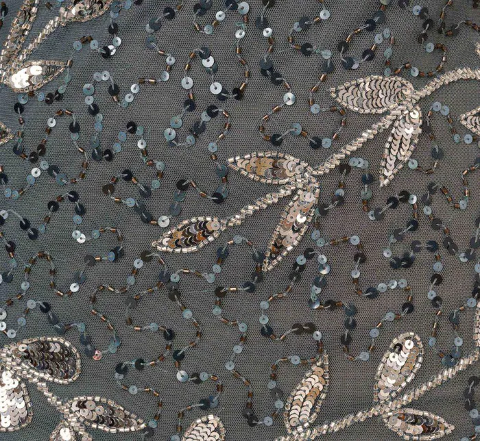 Adrianna Papell Wedding Guest Dresses Vine Beaded Ankle Length Gown With Flutter Sleeves In Pewter Silver 8211 Women
