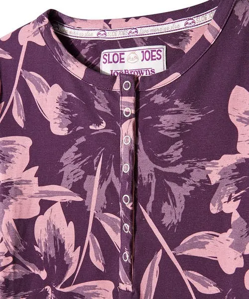 Apparel Sloe Joes Floral Henley Purple Tops Tunics and Blouses Joebrowns