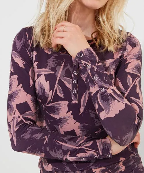 Apparel Sloe Joes Floral Henley Purple Tops Tunics and Blouses Joebrowns