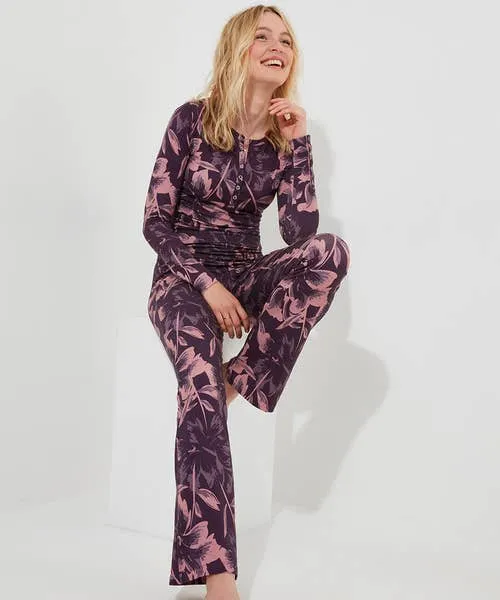 Apparel Sloe Joes Floral Henley Purple Tops Tunics and Blouses Joebrowns