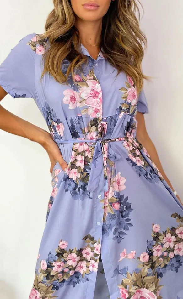Arlette Purple Floral Shirt Maxi Dress Women Missfiga Maxi Dresses