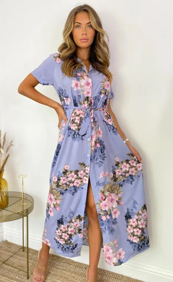 Arlette Purple Floral Shirt Maxi Dress Women Missfiga Maxi Dresses