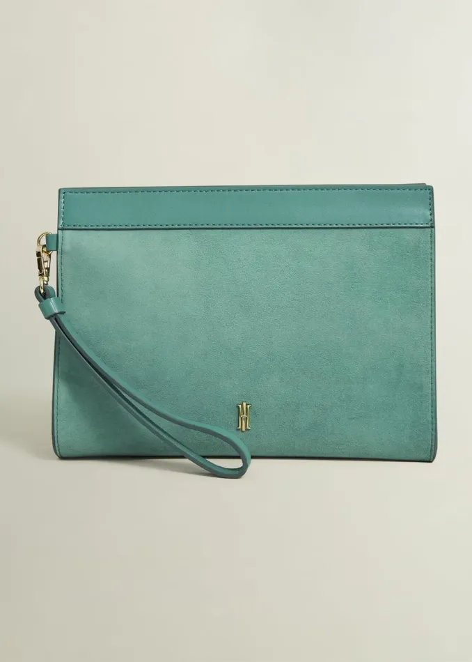 Bags Women HOBBS Catherine Suede Wristlet Deep Aqua Green