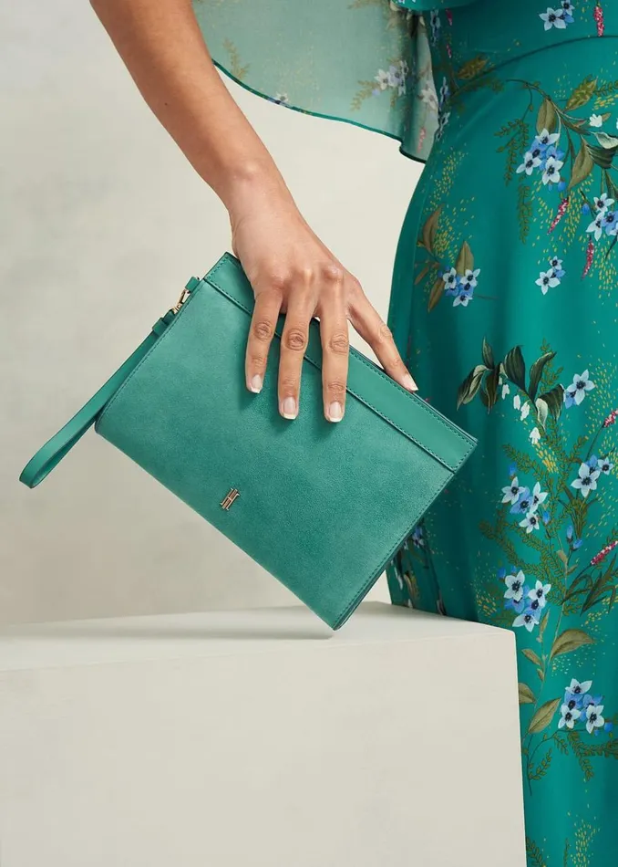 Bags Women HOBBS Catherine Suede Wristlet Deep Aqua Green