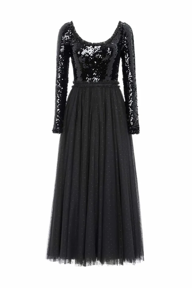 Ballet Sequin Bodysuit Ankle Gown Black Women Needle and Thread Dresses