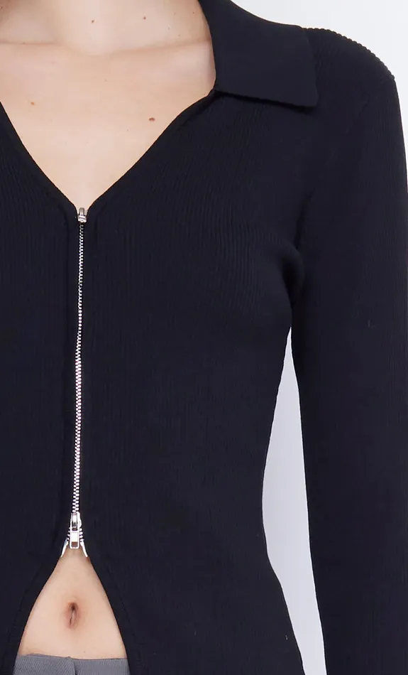 Bec Bridge Cropped Women IMRIE ZIP KNIT CARDIGAN 8211 BLACK