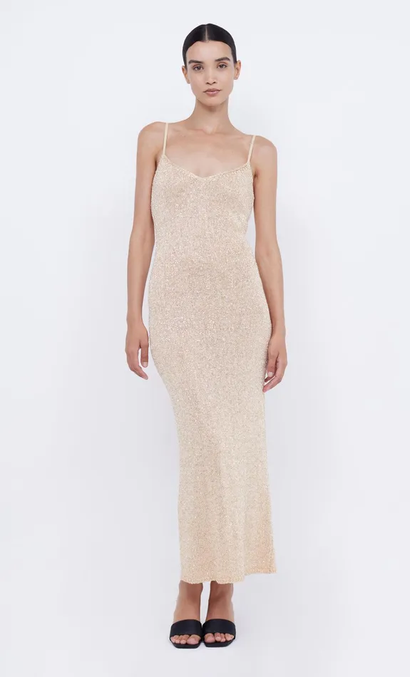 Bec Bridge Wedding Guest Women SADIE SEQUIN KNIT SLIP DRESS 8211 GOLD