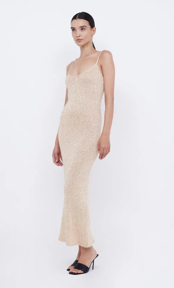Bec Bridge Wedding Guest Women SADIE SEQUIN KNIT SLIP DRESS 8211 GOLD