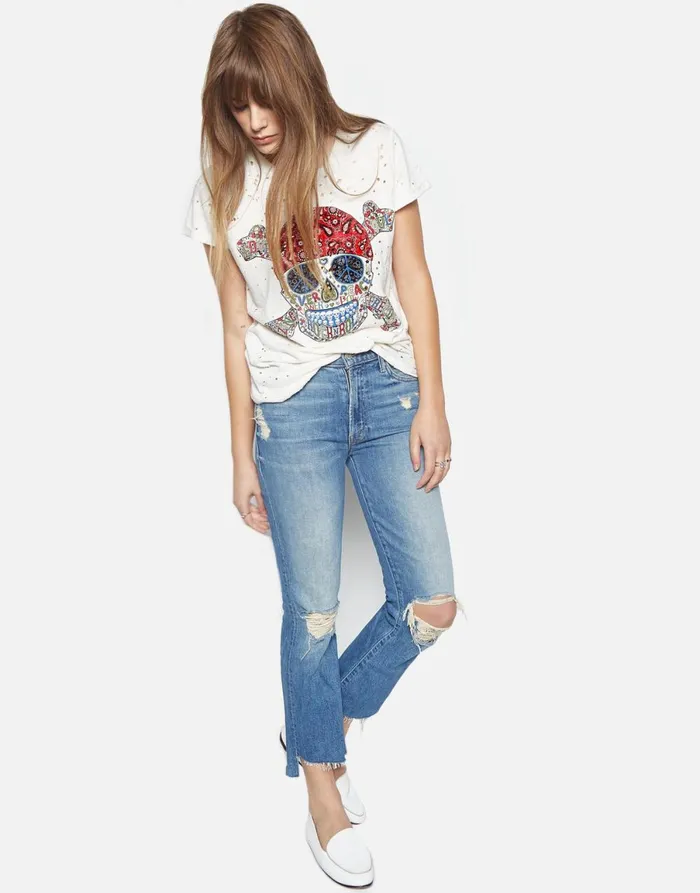 Bess Hippie Skull Faded White Women039s Lauren Moshi Short Sleeve
