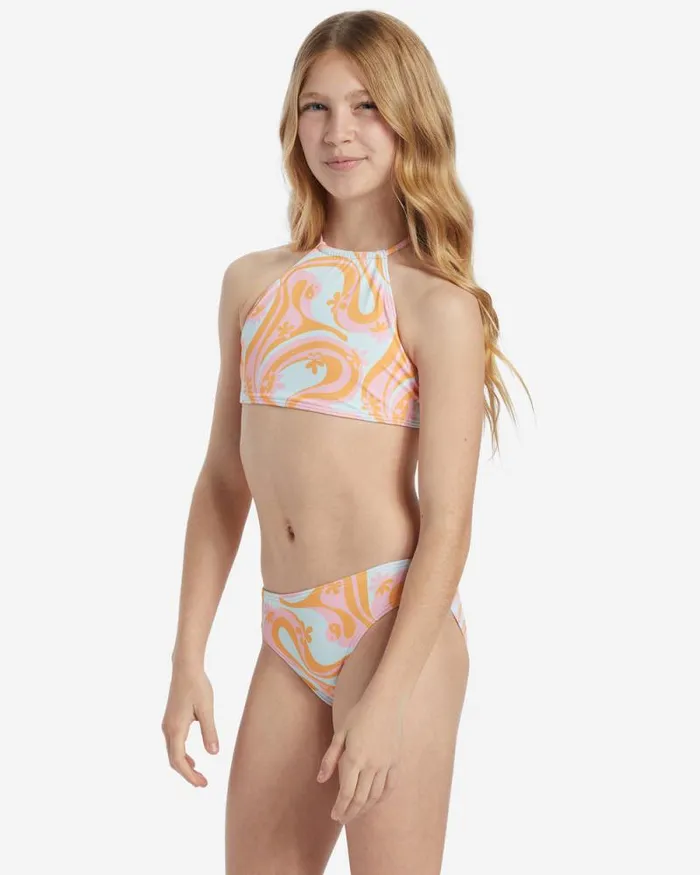 Billabong Girls039 Swim Girls In The Groove High Neck Set Bikini Set Multi 8211 Women