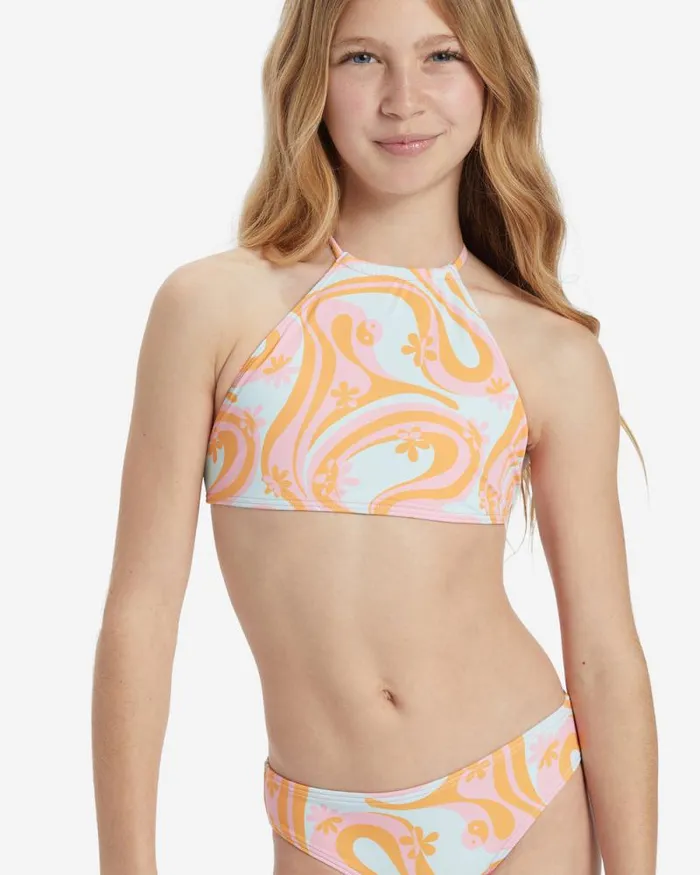 Billabong Girls039 Swim Girls In The Groove High Neck Set Bikini Set Multi 8211 Women
