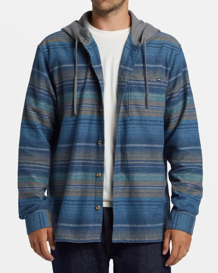 Billabong Shirts Baja Hooded Long Sleeve Flannel Shirt Dusty Navy 8211 Men