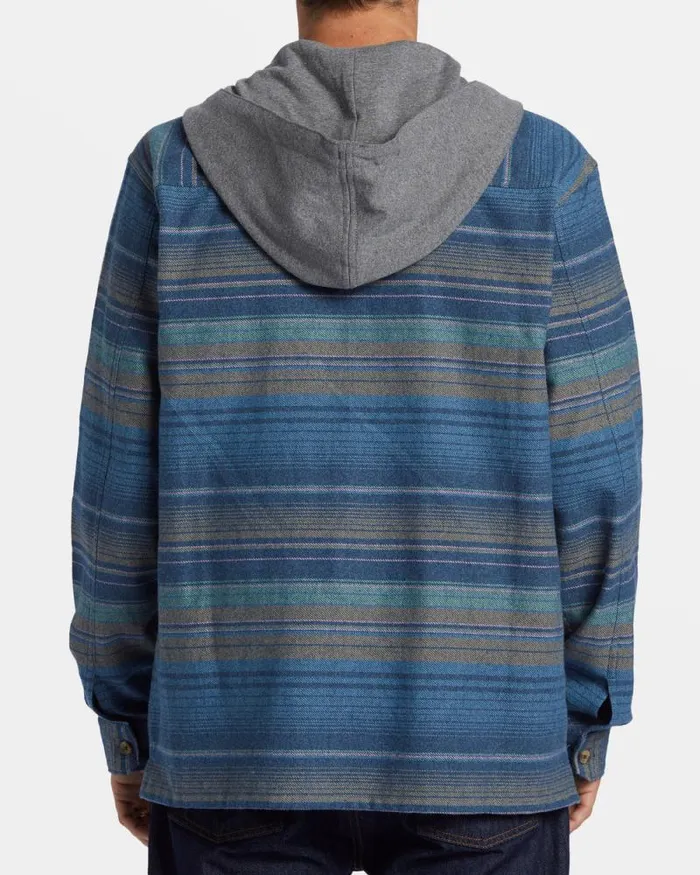 Billabong Shirts Baja Hooded Long Sleeve Flannel Shirt Dusty Navy 8211 Men