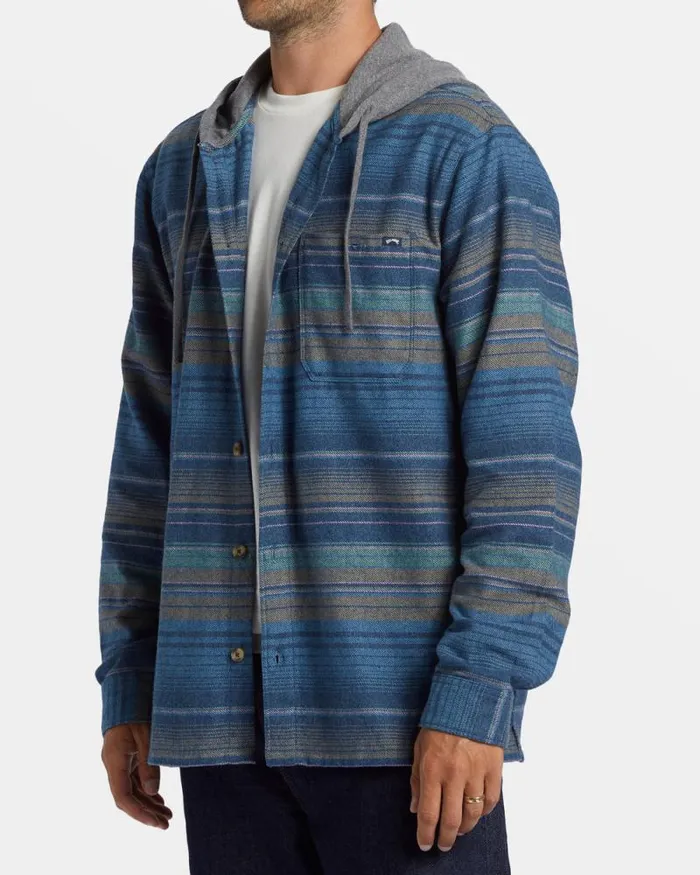 Billabong Shirts Baja Hooded Long Sleeve Flannel Shirt Dusty Navy 8211 Men