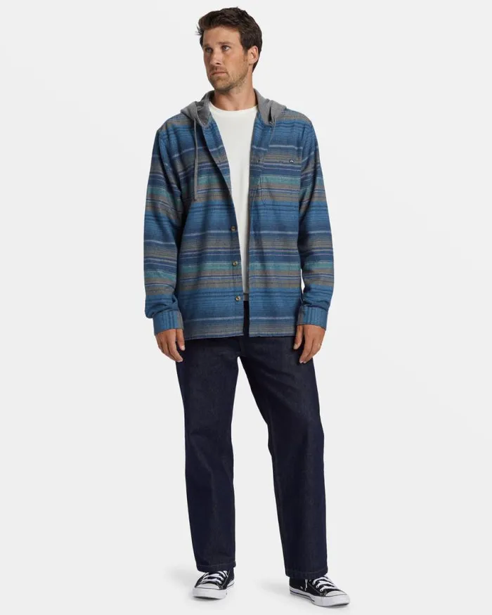 Billabong Shirts Baja Hooded Long Sleeve Flannel Shirt Dusty Navy 8211 Men