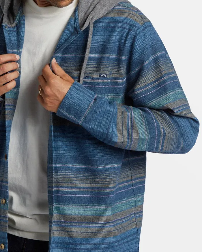 Billabong Shirts Baja Hooded Long Sleeve Flannel Shirt Dusty Navy 8211 Men