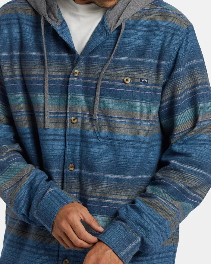 Billabong Shirts Baja Hooded Long Sleeve Flannel Shirt Dusty Navy 8211 Men
