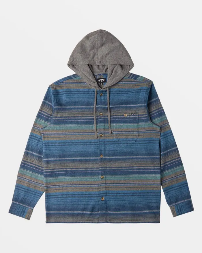 Billabong Shirts Baja Hooded Long Sleeve Flannel Shirt Dusty Navy 8211 Men