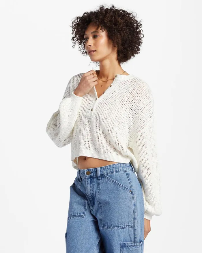Billabong Sweaters Warmin Up VNeck Sweater Whitecap 8211 Women Billabong Sweaters Warmin Up VNeck Sweater Whitecap 8211 Women