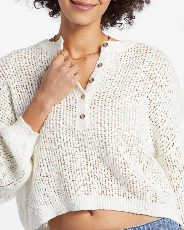 Billabong Sweaters Warmin Up VNeck Sweater Whitecap 8211 Women Billabong Sweaters Warmin Up VNeck Sweater Whitecap 8211 Women