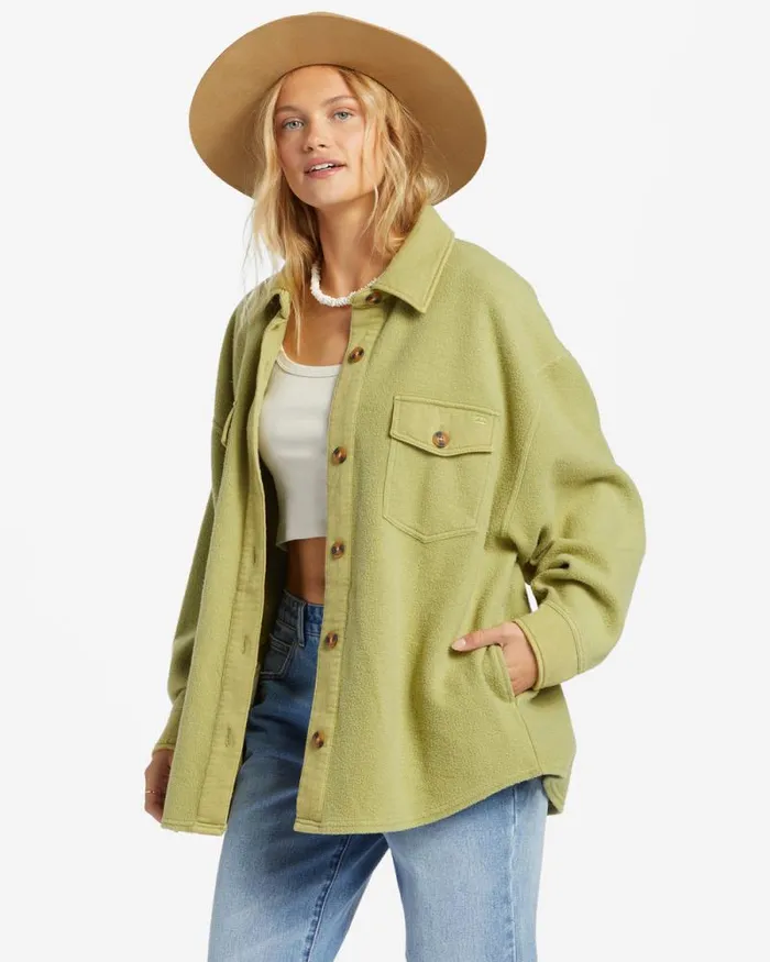 Billabong Sweatshirts and Fleece Anytime Shacket Oversized ButtonThrough Jacket Avocado 8211 Women