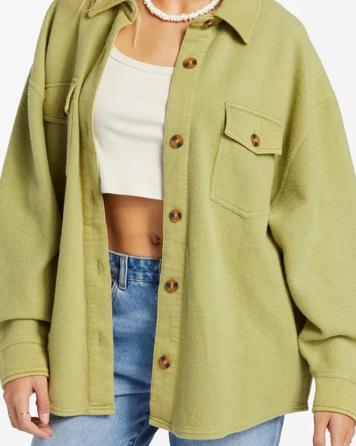 Billabong Sweatshirts and Fleece Anytime Shacket Oversized ButtonThrough Jacket Avocado 8211 Women