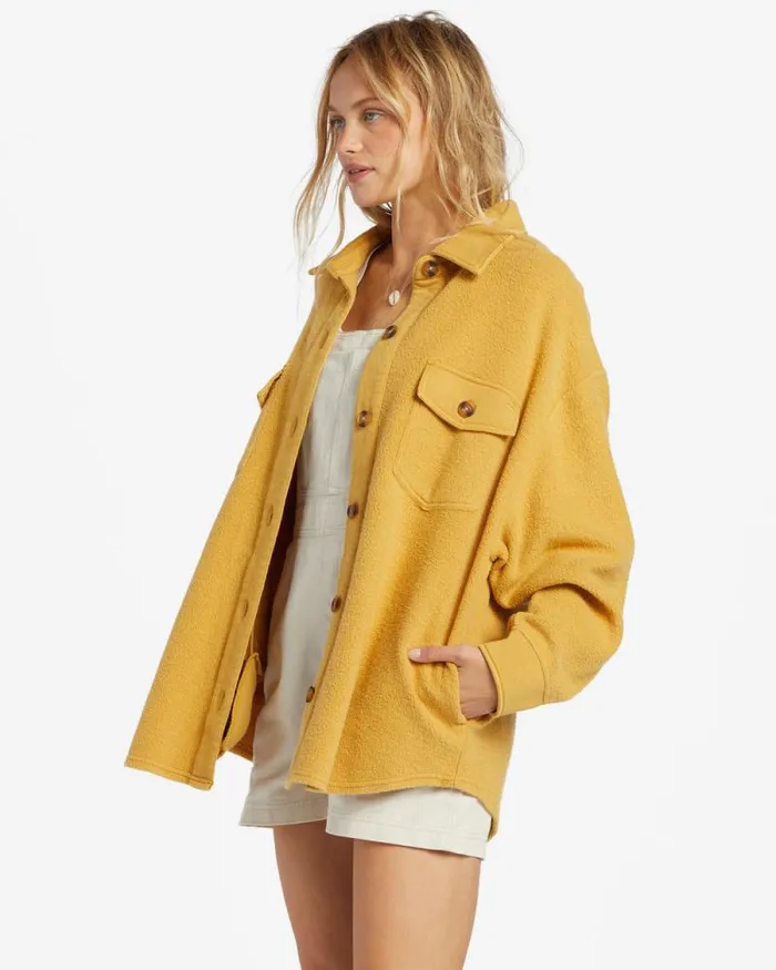 Billabong Sweatshirts and Fleece Anytime Shacket Oversized ButtonThrough Jacket Wild Honey 8211 Women