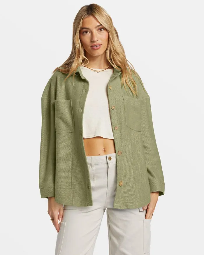 Billabong Sweatshirts and Fleece Everytime Oversized Shacket Avocado 8211 Women
