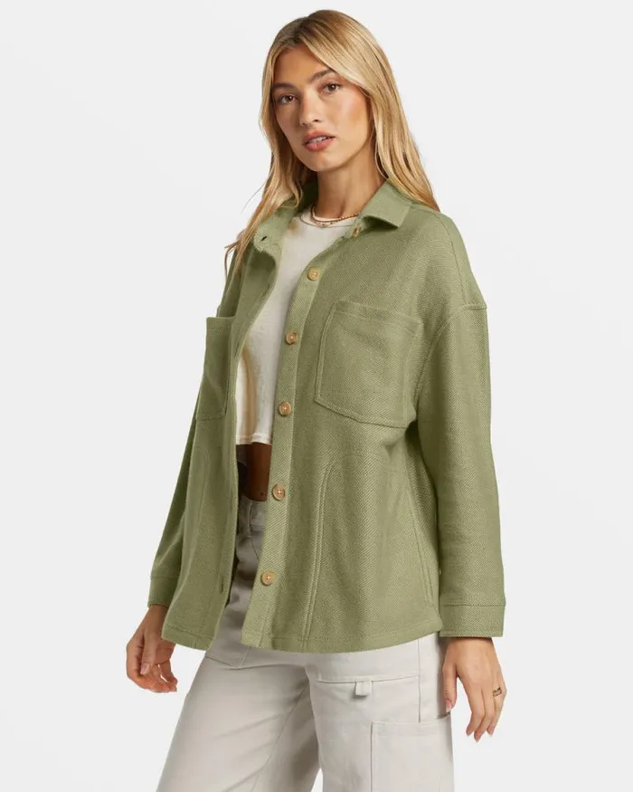 Billabong Sweatshirts and Fleece Everytime Oversized Shacket Avocado 8211 Women