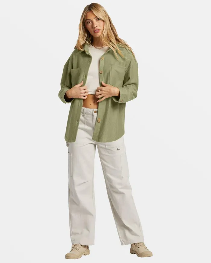 Billabong Sweatshirts and Fleece Everytime Oversized Shacket Avocado 8211 Women