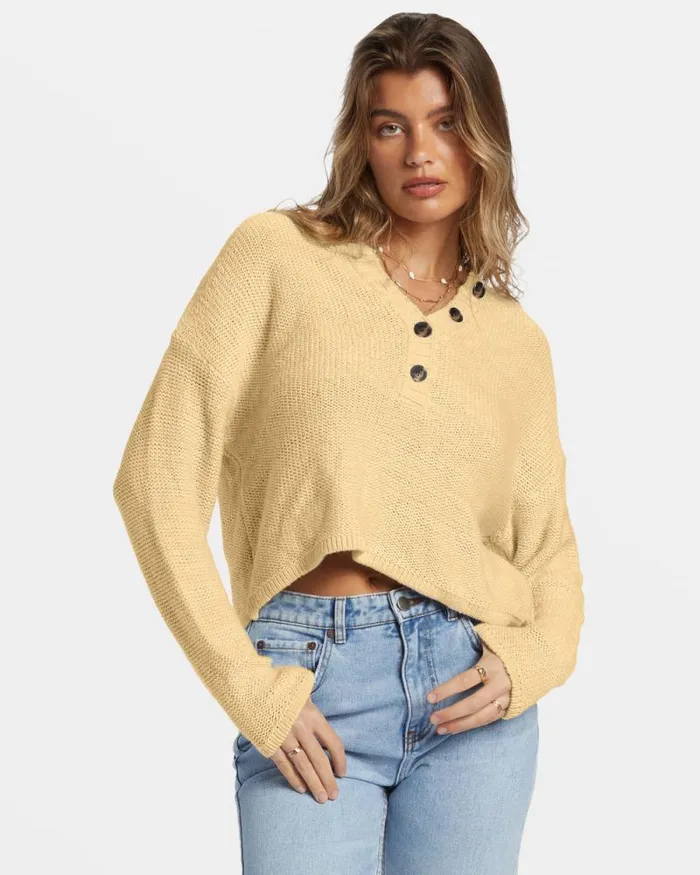 Billabong Sweatshirts and Fleece Shallow Waters Henley Sweater Retro Yellow 8211 Women