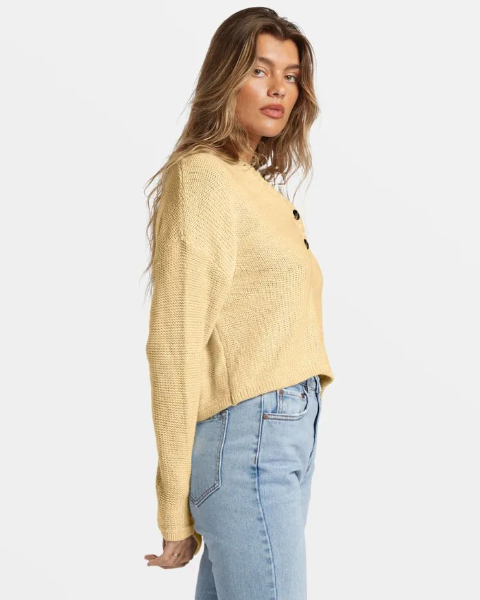 Billabong Sweatshirts and Fleece Shallow Waters Henley Sweater Retro Yellow 8211 Women
