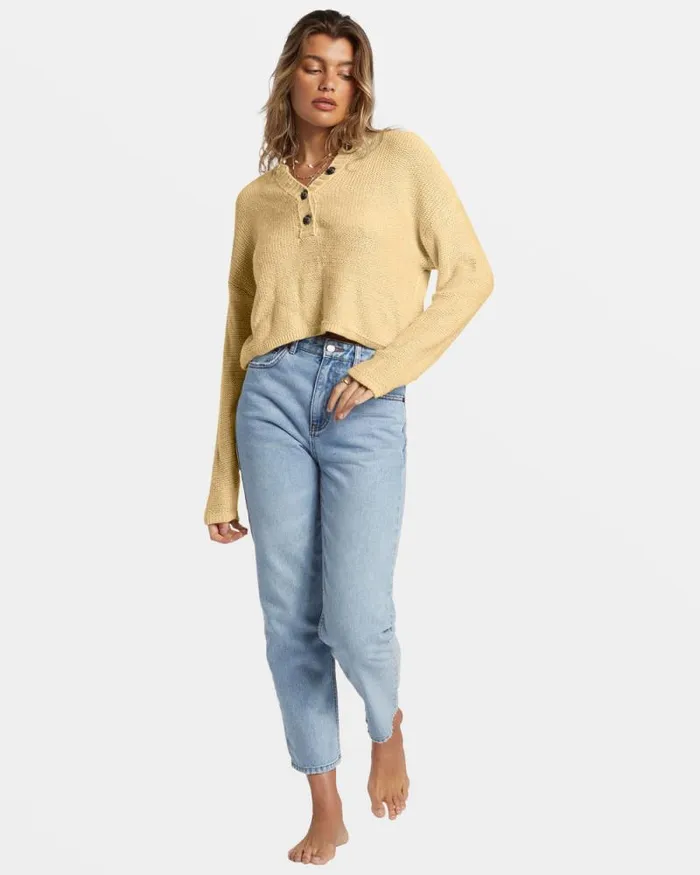 Billabong Sweatshirts and Fleece Shallow Waters Henley Sweater Retro Yellow 8211 Women