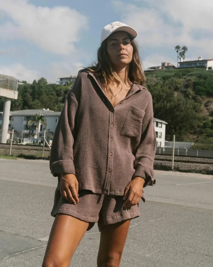 Billabong Tops Odyssey Long Sleeve Shacket Kona 8211 Women