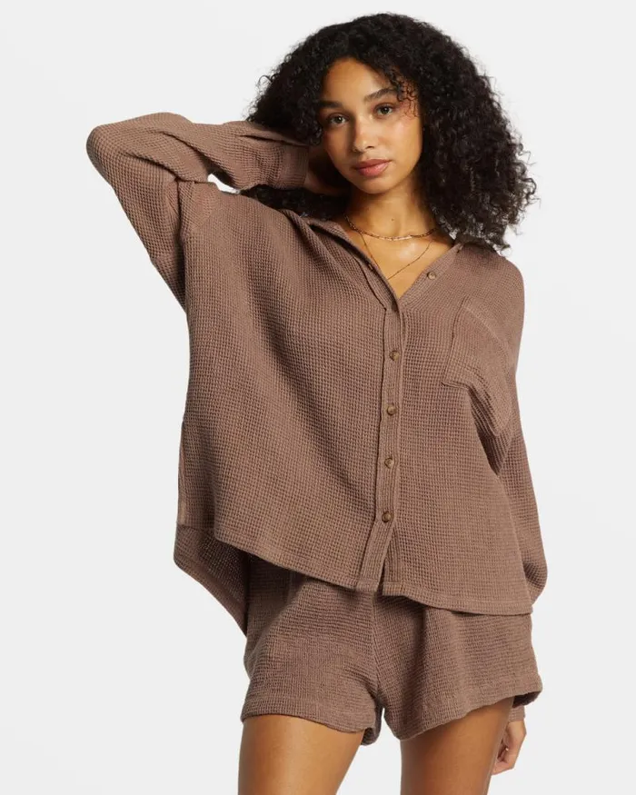 Billabong Tops Odyssey Long Sleeve Shacket Kona 8211 Women
