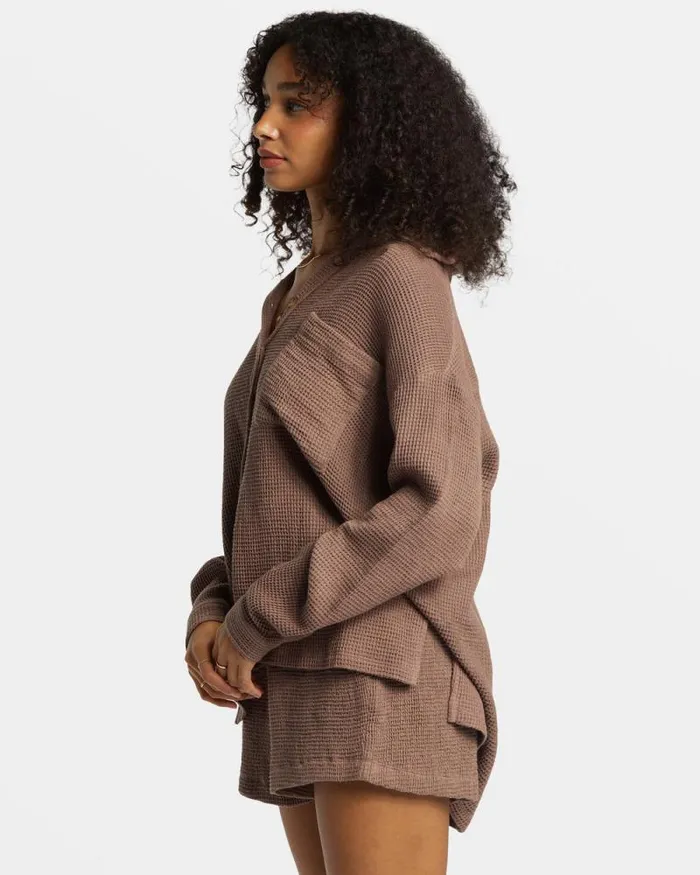 Billabong Tops Odyssey Long Sleeve Shacket Kona 8211 Women
