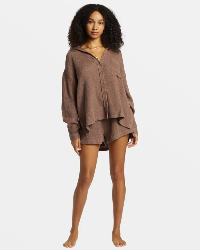 Billabong Tops Odyssey Long Sleeve Shacket Kona 8211 Women