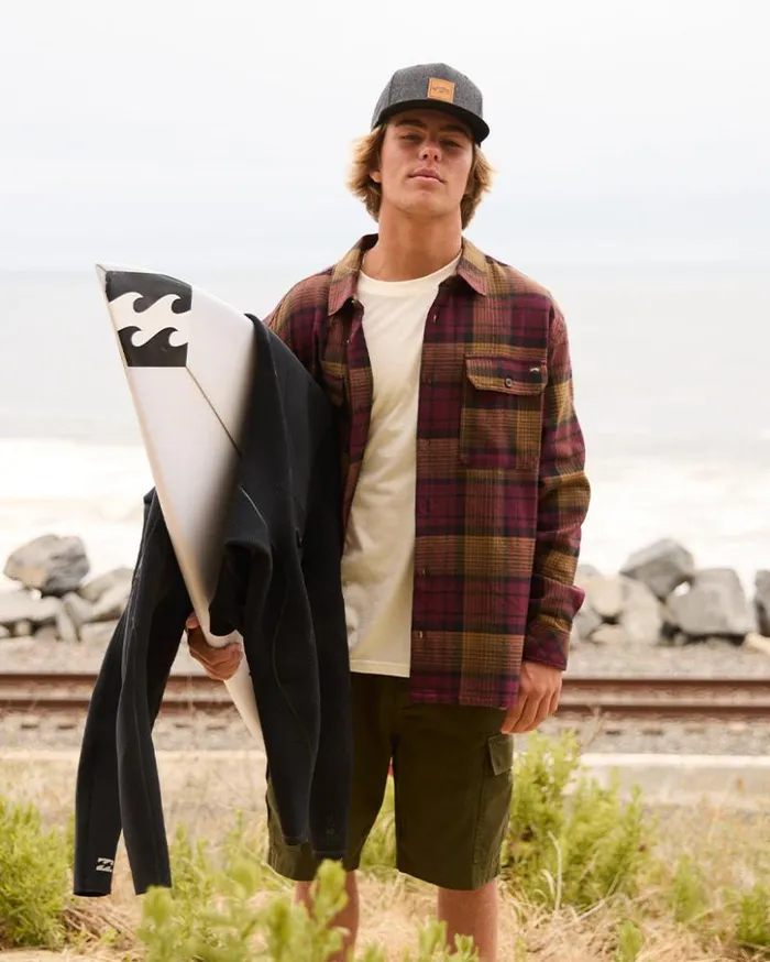 Billabong Wave Washed Essentials Offshore Long Sleeve Flannel Shirt Port 8211 Men