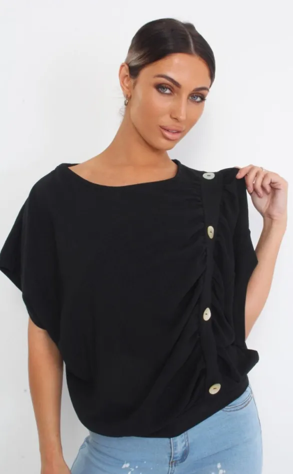 Black Button Oversized Batwing Top Women Missfiga Tops Black Button Oversized Batwing Top Women Missfiga Tops