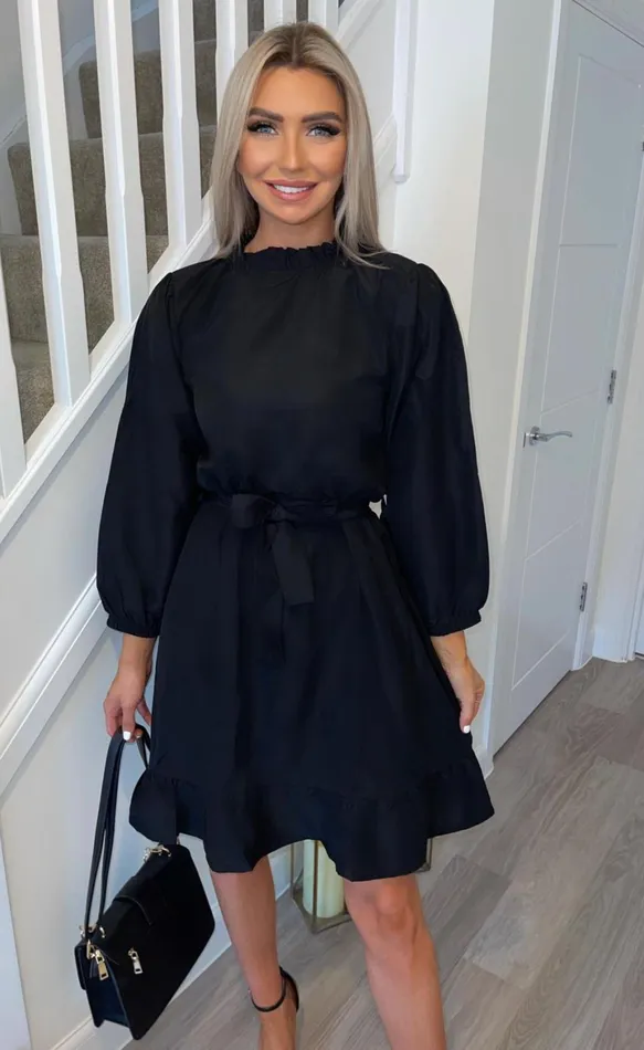 Black Molly High Neck Tie Waist Skater Dress Women Missfiga Skater Dresses
