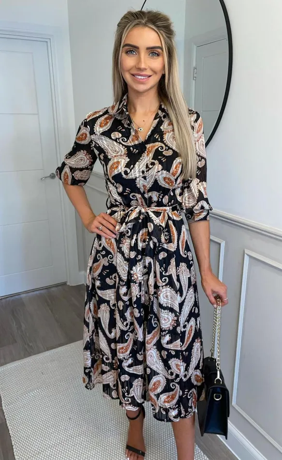 Black Paisley Print Shirt Dress Women Missfiga Maxi Dresses