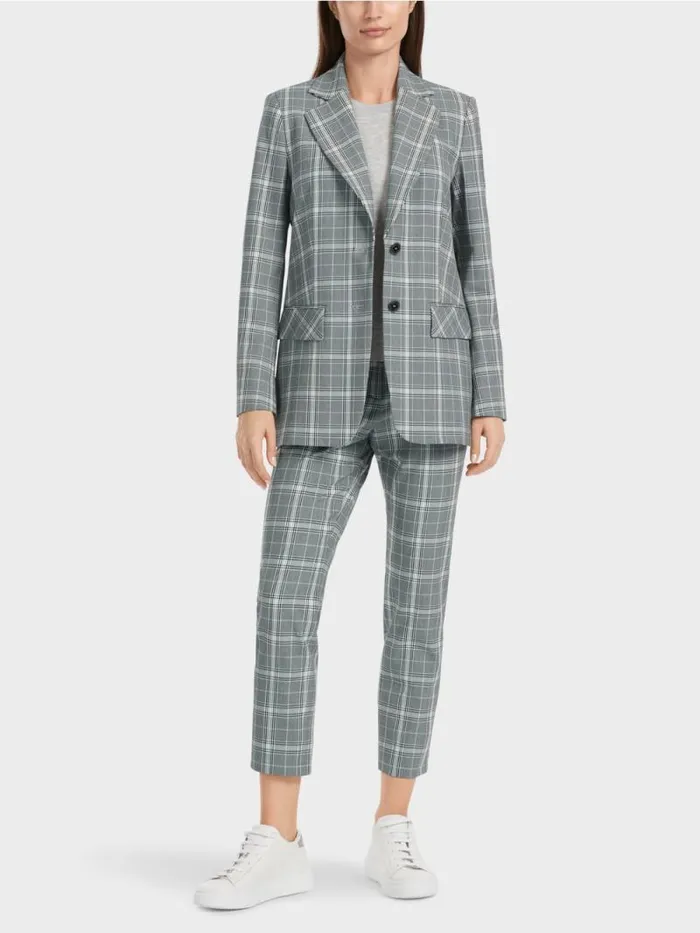 Blazer Damen Marc Cain Karierter Blazer Mit Pattentaschen Silver Grey
